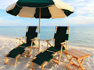 BEST VALUE! Two Beach Chairs w/ Detachable Foot-Rest, One Table, and One Umbrella BEST VALUE! Two Beach Chairs w/ Detachable Foot-Rest, One Table, and One Umbrella